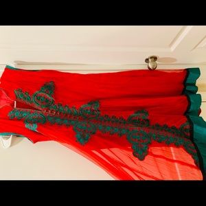 SOLD Red and green net Kurta